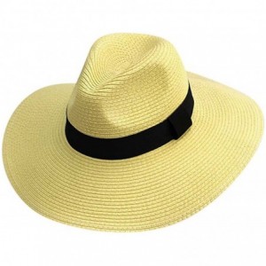 Sun Hats Woven Straw Wide Brim Panama Style Sun Hat - Natural - C512FFTJSX7 $48.84