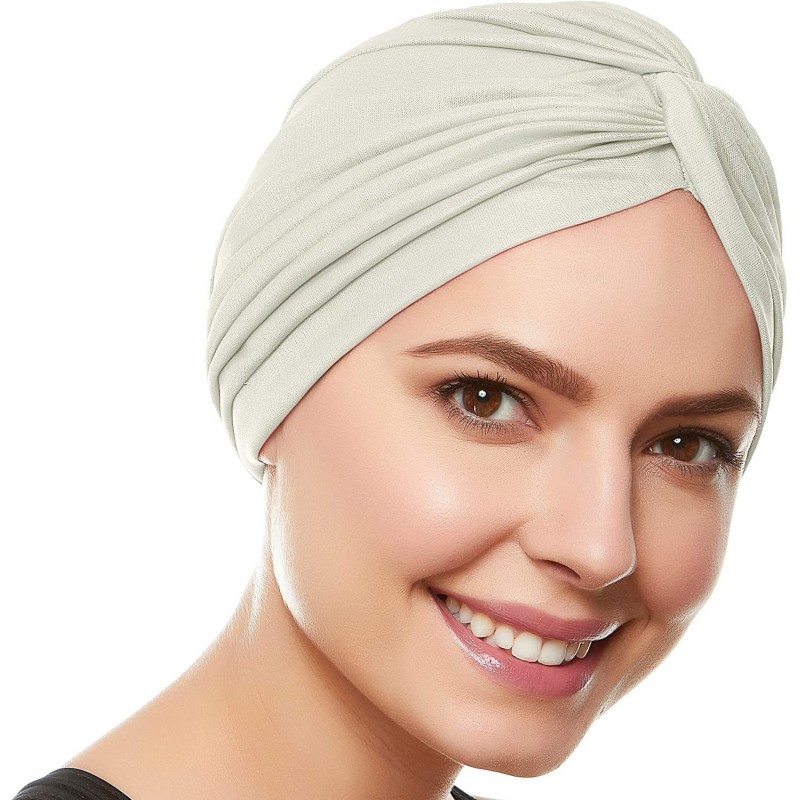 Headbands Womens Swim Cap Bathing Turban-Polyester Twisted Pleated Turban Head Cover - Ivory - CV11LP5FBL9 $17.34
