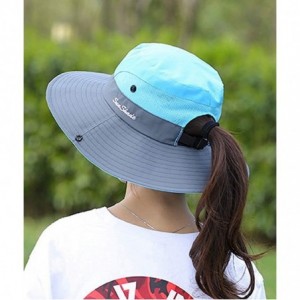 Sun Hats Women's Ponytail Safari Sun Hat-Wide Brim UV Protection Outdoor Bucket Hat-Foldable Beach Summer Fishing Hat - C318S...
