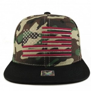 Baseball Caps USA American Flag Embroidered Flat Bill Snapback Cap - Military Camo - C318754HX7R $27.32