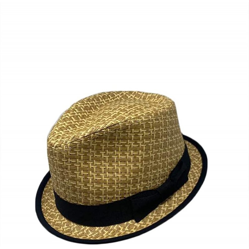 Fedoras Men Women Unisex Cool Summer Straw Upbrim Roll Up Fedora Hat Cap - Ht5474brown(l/Xl) - C618WNCSMWD $13.96