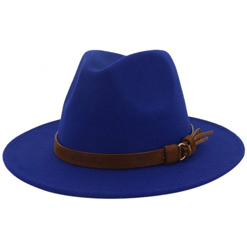 Fedoras Wide Brim Vintage Jazz Hat Women Men Belt Buckle Fedora Hat Autumn Winter Casual Elegant Straw Dress Hat - Blue C - C...