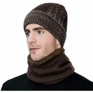 Newsboy Caps Unisex Knit Beanie Visor Cap Winter Hat Fleece Neck Scarf Set Ski Face Mask 55-61cm - 16201-brown Set - C518LL5T...