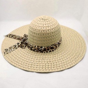 Sun Hats Women Lady Leopard Ribbon Mesh Wide Brim Floppy Beach Hat Straw Hat Sun Hat - Beige - CD18OQS55S9 $19.68