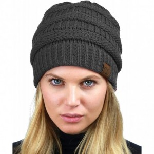 Skullies & Beanies Unisex Chunky Soft Stretch Cable Knit Warm Fuzzy Lined Skully Beanie - Dark Melange Gray - CT187GEQETM $23.19