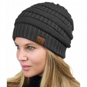 Skullies & Beanies Unisex Chunky Soft Stretch Cable Knit Warm Fuzzy Lined Skully Beanie - Dark Melange Gray - CT187GEQETM $10.68