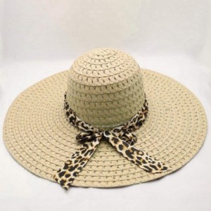 Sun Hats Women Lady Leopard Ribbon Mesh Wide Brim Floppy Beach Hat Straw Hat Sun Hat - Beige - CD18OQS55S9 $16.99