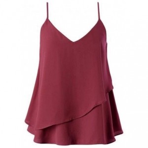 Rain Hats Women's Sexy Tops Fashion Solid Color Small Strap Double Ruffled Camisole Blouse - Red - CA18SR8S23A $7.38