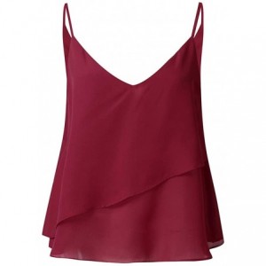 Rain Hats Women's Sexy Tops Fashion Solid Color Small Strap Double Ruffled Camisole Blouse - Red - CA18SR8S23A $7.38