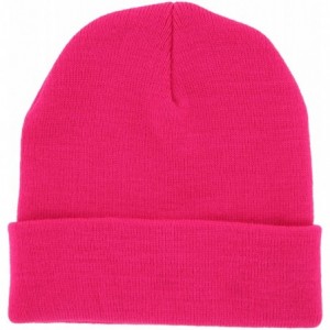 Skullies & Beanies Plain Knit Cap Cold Winter Cuff Beanie (40+ Multi Color Available) (Hot Pink) - C011OMKKPS3 $16.71
