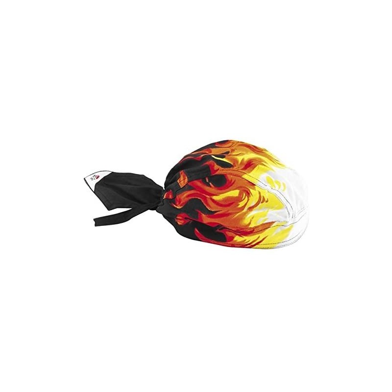 Skullies & Beanies Doo Rag Black Flames Head Wrap with Sweatband Durag Bandana Pirate Hat - CM126WZZGCF $11.80