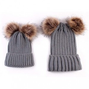 Skullies & Beanies Adults Children Double Fur Winter Casual Warm Cute Knitted Beanie Hats Hats & Caps - Gray - CV18AK9LI0W $7.62