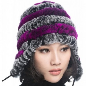 Bomber Hats Women's Rex Rabbit Fur Hats Winter Ear Cap Flexible Multicolor - Gray & Purple - C311FG5AP37 $43.89