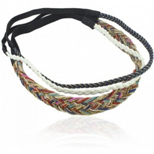 Headbands Rainbow Woven Suede Braid Braided Stretch Headband Head Band Set (3pc) - CO11XLU3AOZ $18.37