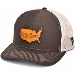 Baseball Caps 'The Constitution' Leather Patch Hat Curved Trucker - One Size Fits All - Brown/Khaki - CX18ZMZUXNA $48.31