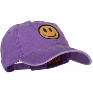 Baseball Caps Smile Face Embroidered Washed Cap - Purple - CY18A9ISOX0 $29.13