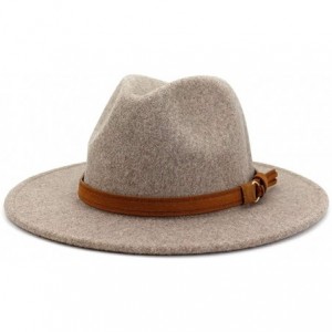 Fedoras Womens Classic Wool Fedora with Belt Buckle Wide Brim Panama Hat - D-oatmeal - CT18AWLLRIK $29.06