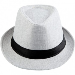 Fedoras Fedora Hats for Women Men-Braid Straw Short Brim Jazz Panama Cap - 012-grey - CD12GBK4UXR $26.56