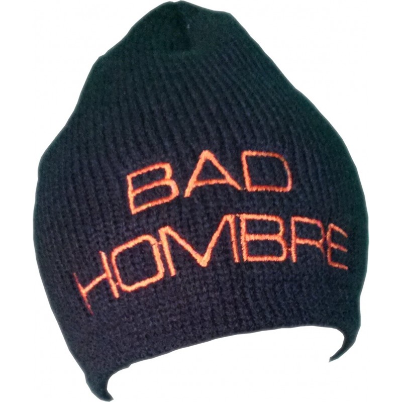 Skullies & Beanies Bad Hombre Hat Black Fleece Lined Beanie Knit Cap (w/Orange Embroidery) - "Black W/ ""Bright Orange"" Embr...