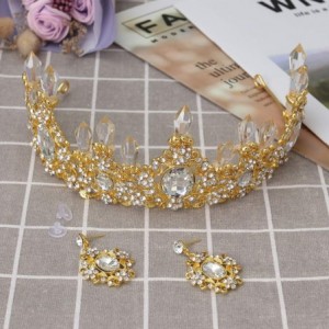 Headbands Bride Wedding Queen Crowns Elegant Bridal Crystals Diadem Rhinestone Flower Tiaras for Women and Girls (Golden) - C...