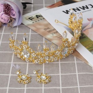 Headbands Bride Wedding Queen Crowns Elegant Bridal Crystals Diadem Rhinestone Flower Tiaras for Women and Girls (Golden) - C...