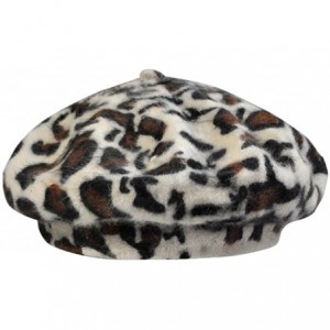 Berets Women French Style Vintage Leopard Print Wool Soft Winter Warm Beret Beanie Hat - White - CG186ND4INI $25.49