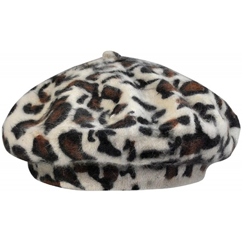 Berets Women French Style Vintage Leopard Print Wool Soft Winter Warm Beret Beanie Hat - White - CG186ND4INI $10.57