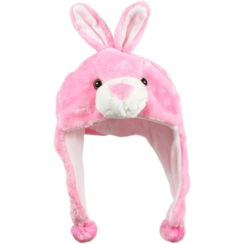 Skullies & Beanies Plush Faux Fur Animal Critter Hat Cap - Soft Warm Winter Headwear (Wolf) - Short Pink Rabbit - CZ110VW71U1...