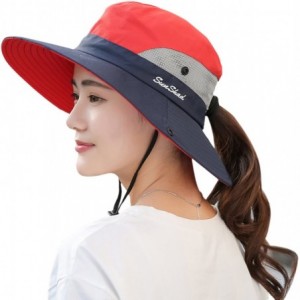 Sun Hats Women's Summer Sun UV Protection Hat Foldable Wide Brim Boonie Hats for Beach Safari Fishing - Navy & Red - C818EE8I...