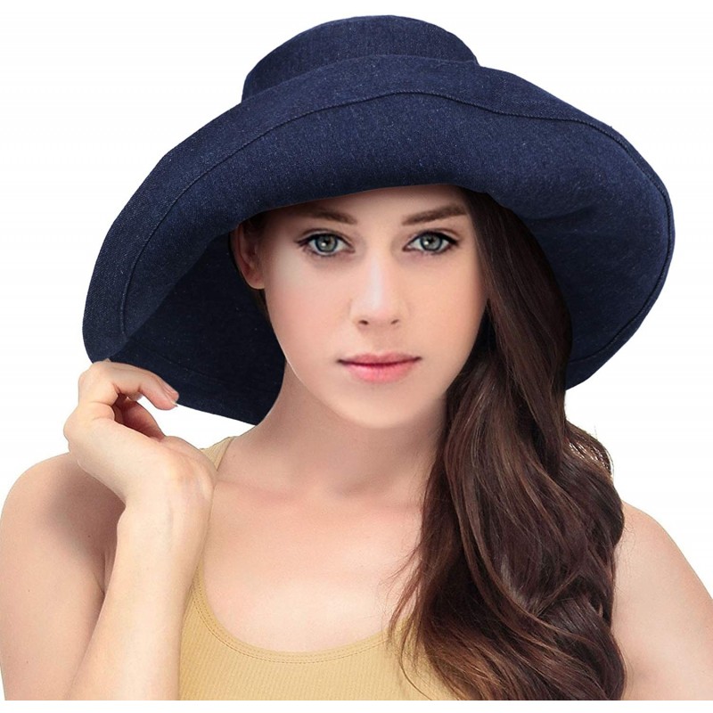 Bucket Hats Women's Summer Cotton Bucket Beach Hat Foldable Sun Hat - Denim - CZ18DI4I00T $14.55