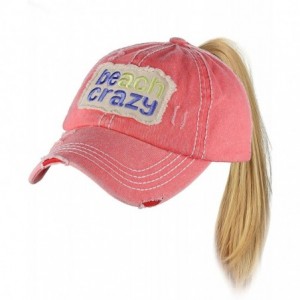Baseball Caps Womens Distressed Vintage Unconstructed Embroidered Patched Ponytail Mesh Bun Cap - Beach Crazy-coral - C318QL7...