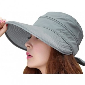 Sun Hats Womens 2in1 Wide Brim Summer Folding Anti-UV Golf Tennis Sun Visor Cap Beach Hat - Grey - C212E3YZAFT $25.45