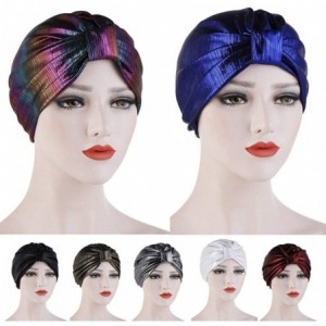 Skullies & Beanies Womens Muslim Floral Elastic Scarf Hat Stretch Turban Head Scarves Headwear Cancer Chemo - sliver-1 - C918...
