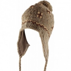 Skullies & Beanies Multi Stripe Knit Pom Pom Handmade Beanie Winter Ski Warm Hat - Flower-taupe - C818NKYOC4M $18.96