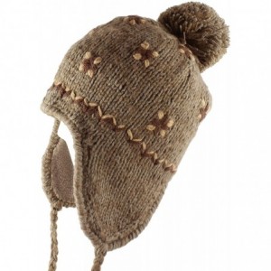 Skullies & Beanies Multi Stripe Knit Pom Pom Handmade Beanie Winter Ski Warm Hat - Flower-taupe - C818NKYOC4M $11.27