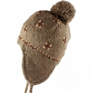 Skullies & Beanies Multi Stripe Knit Pom Pom Handmade Beanie Winter Ski Warm Hat - Flower-taupe - C818NKYOC4M $11.27