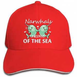 Skullies & Beanies Unisex Sandwich Peaked Cap Narwhals Unicorns of The Sea Adjustable Cotton Baseball Caps Black - Red - CQ18...