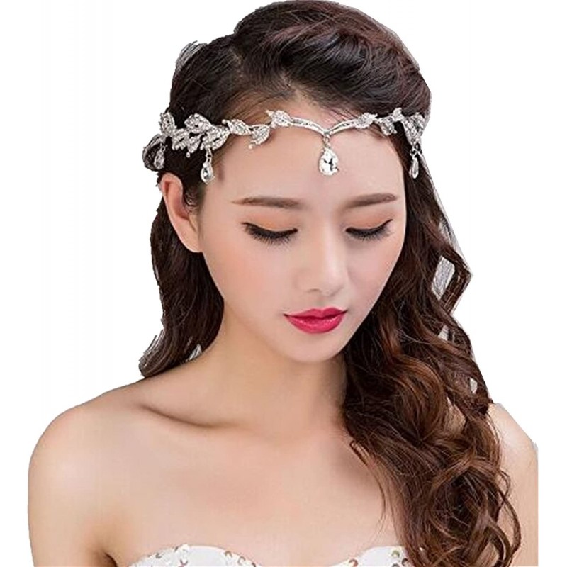 Headbands Wedding Rhinestone Waterdrop Silver Leaf Tiara Crown Headband Front Bridesmaid Hair Jewelry(HG43) - CJ18CRO8CWE $19.59