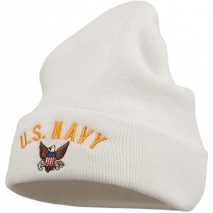 Skullies & Beanies US Navy Logo Embroidered Long Beanie - White - C911USNFTJX $42.39