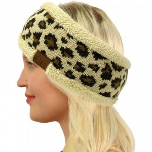 Cold Weather Headbands Winter CC Sherpa Polar Fleece Lined Thick Knit Headband Headwrap Hat Cap - Leopard Beige - CH18A7MKCOY...