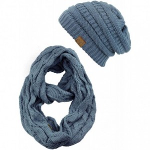 Skullies & Beanies Unisex Soft Stretch Chunky Cable Knit Beanie and Infinity Loop Scarf Set - Dark Denim - C818KI9XI07 $45.18