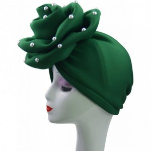 Skullies & Beanies Nigerian gele Hats with Pearl Handmade African Hele Turban Cap - Green - CN18G9DDI2W $18.93