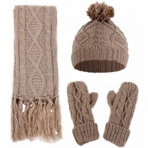 Skullies & Beanies Hat Scarf Gloves 3pcs Sets Autumn Winter Women's Hat Caps Knitted Warm Scarf - Khaki - C618L7EQ7NI $18.44
