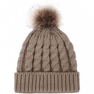 Skullies & Beanies Women Winter Warm Knitted Faux Fur Pom Pom Beanie Hat - Khaki - CM186YL7S4Y $24.09