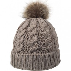Skullies & Beanies Women Winter Warm Knitted Faux Fur Pom Pom Beanie Hat - Khaki - CM186YL7S4Y $10.01