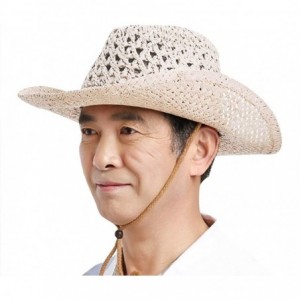 Sun Hats Men's Floppy Packable Straw Hat Beach Cap Newsboy Fedora Sun Hat- Big Brim- Adjustable Chin Strap - Beige-a - CM18W9...