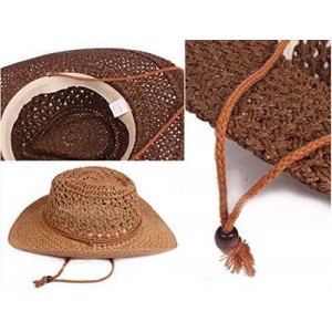Sun Hats Men's Floppy Packable Straw Hat Beach Cap Newsboy Fedora Sun Hat- Big Brim- Adjustable Chin Strap - Beige-a - CM18W9...