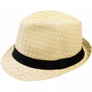 Fedoras Men/Women Summer Classic Short Brim Beach Sun Hat Straw Fedora Hat - 738_beige - CQ119ED1Z2D $13.31