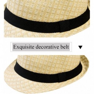 Fedoras Men/Women Summer Classic Short Brim Beach Sun Hat Straw Fedora Hat - 738_beige - CQ119ED1Z2D $13.31