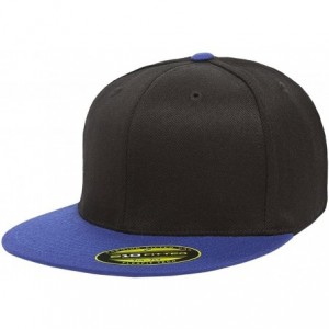 Baseball Caps Flexfit Premium 210 Fitted Flat Brim Baseball Hat - Black/Royal - C311T8JB47J $31.36